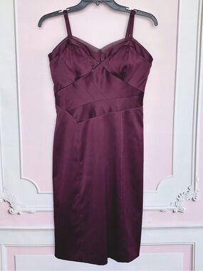 MAX & CLEO Burgundy Satin Strappy Bodycon Sleeveless Dress--EUC--8